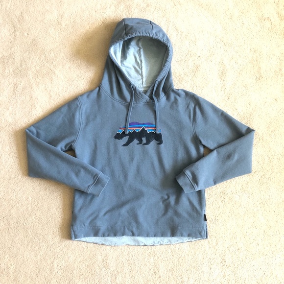 Patagonia Fitz Roy Bear Uprisal Hoodie  Size Medium Light Blue - Picture 1 of 9